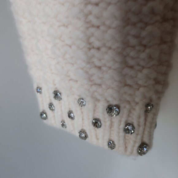 Womens ba&sh 100% Wool Cream Knit Sweater W/Silver Rhinestones Details Size XS - Picture 7 of 10